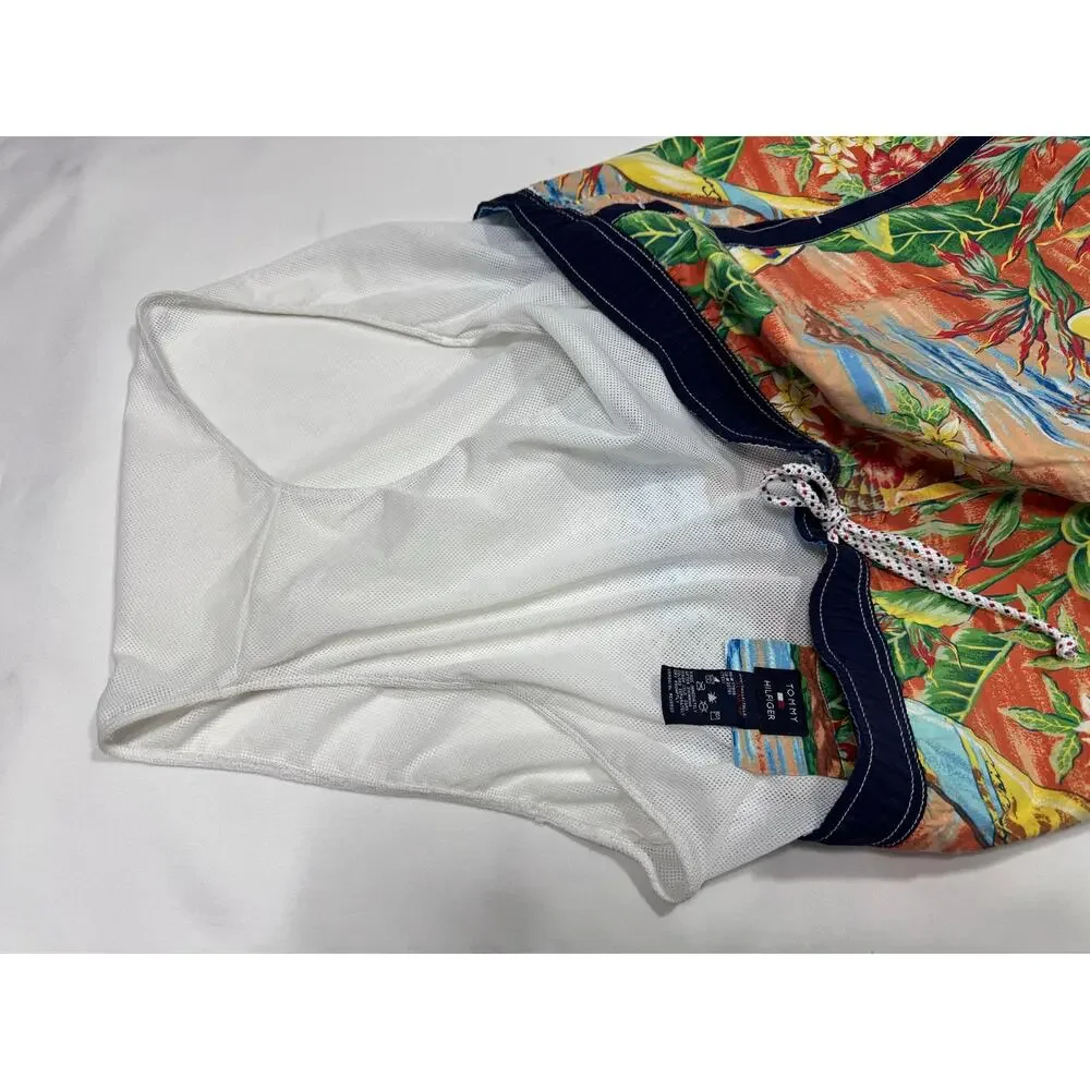 Tommy Hilfiger Board Shorts Size XL Orange Green Hawaiian Graphics